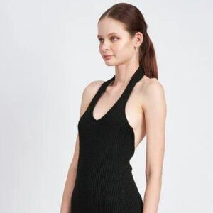 Aritzia Wilfred Ribbed Black Halter Open Back Bodycon Dress XXS